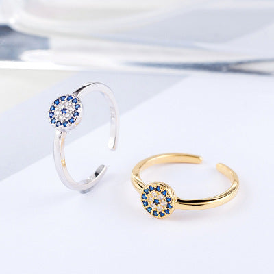 Geometric Devil Eye Ring With Sparkling Zircon Stones Adjustable Opening Jewelry In Gold Or White Gold Elegant Chic