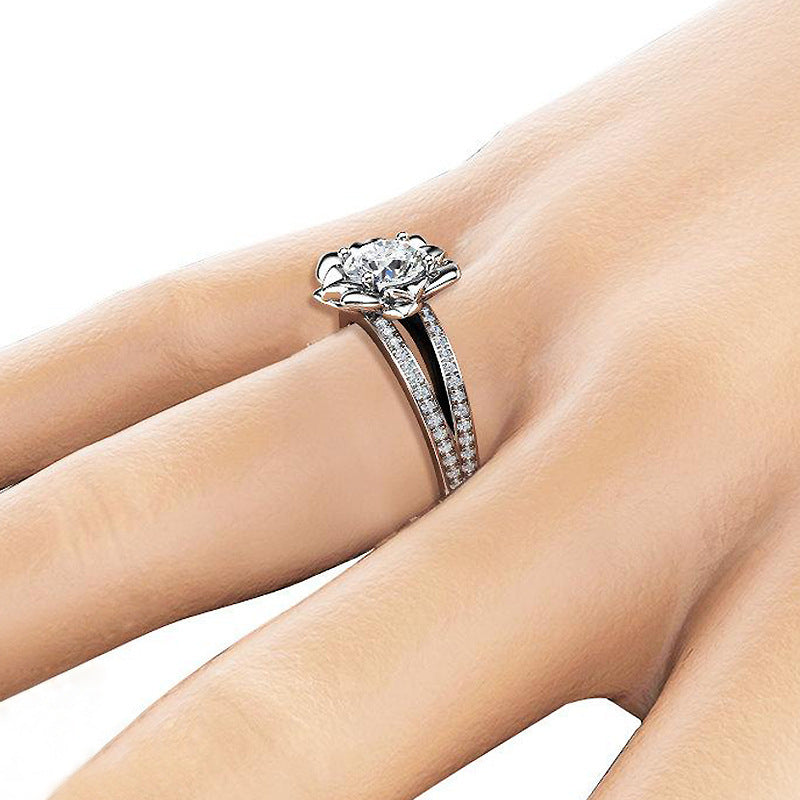 Copper Zircon Ring With Flower Design And Diamond Accent