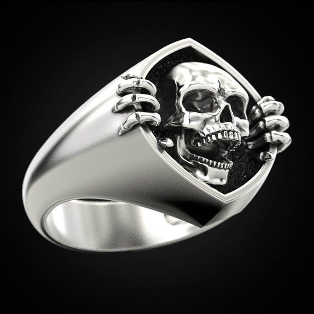 Mens Skull Ring Retro Punk Alloy Ring European Gift for Him Individually Packed Holiday Gift Fashion Ring Cool Biker