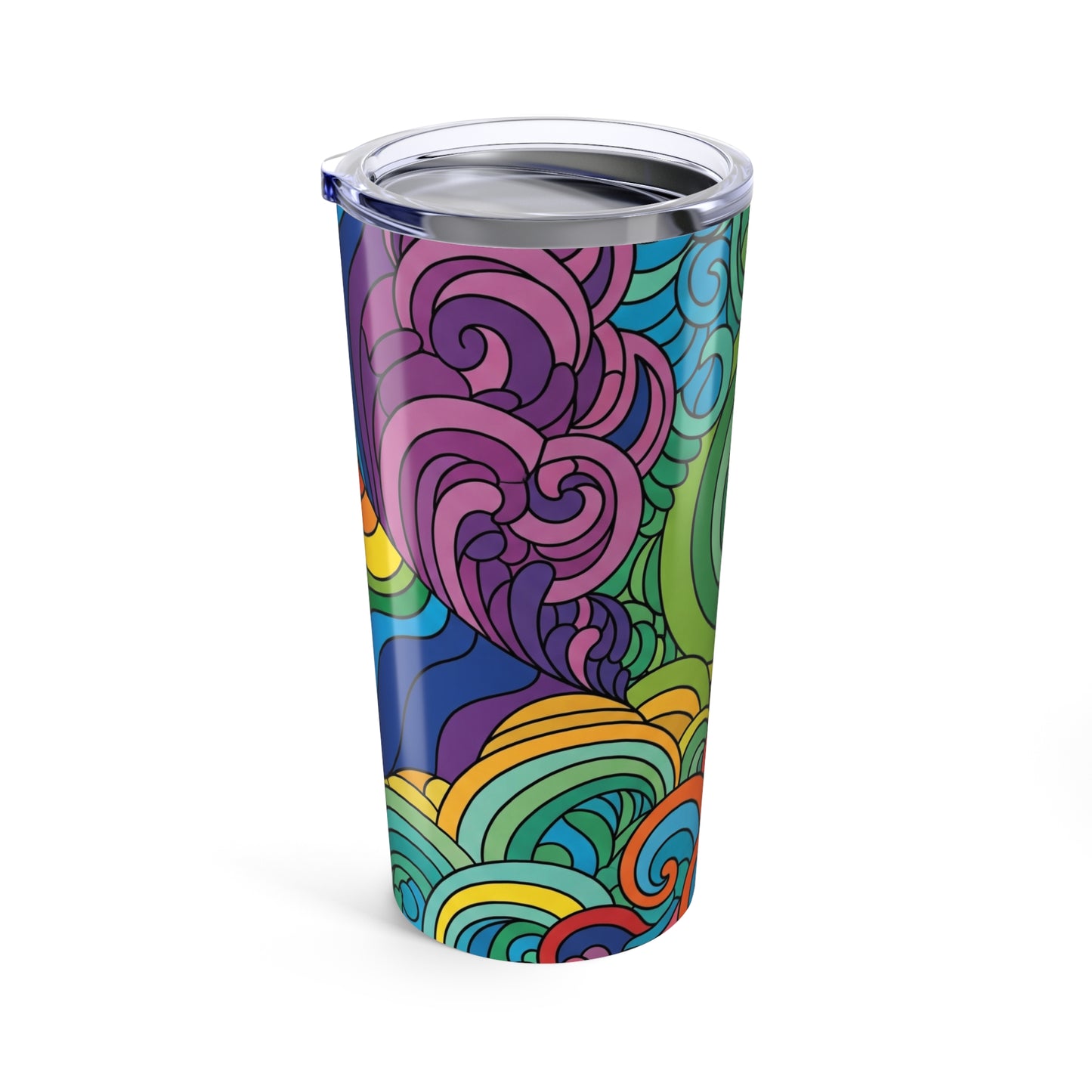 Twenty Ounce Metal Cup With Double Wall Insulation And Leak Proof Lid For Travel Drinks Printed Art Dishwasher Safe