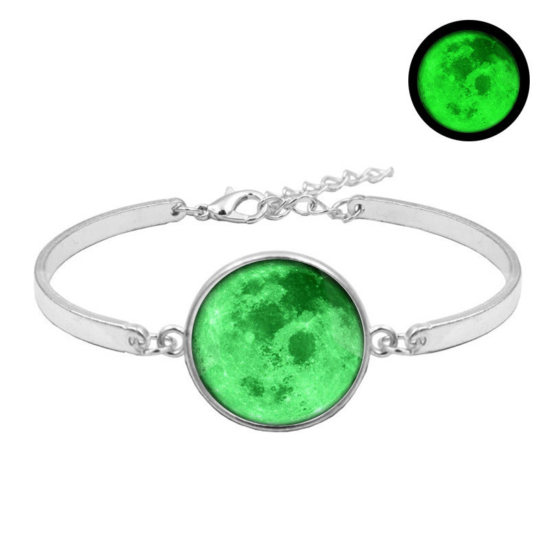Unisex Galaxy Moon Time Gemstone Bracelet Silver Plated Alloy Bracelet With Glass Inlay Celestial Jewelry Gift