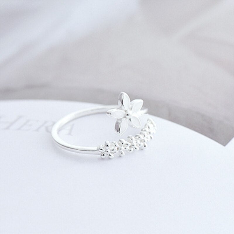 Womens Flower Ring Adjustable Korean Copper Ring With Epoxy White Gold Finish Birthday Gift For Her Floral Jewelry