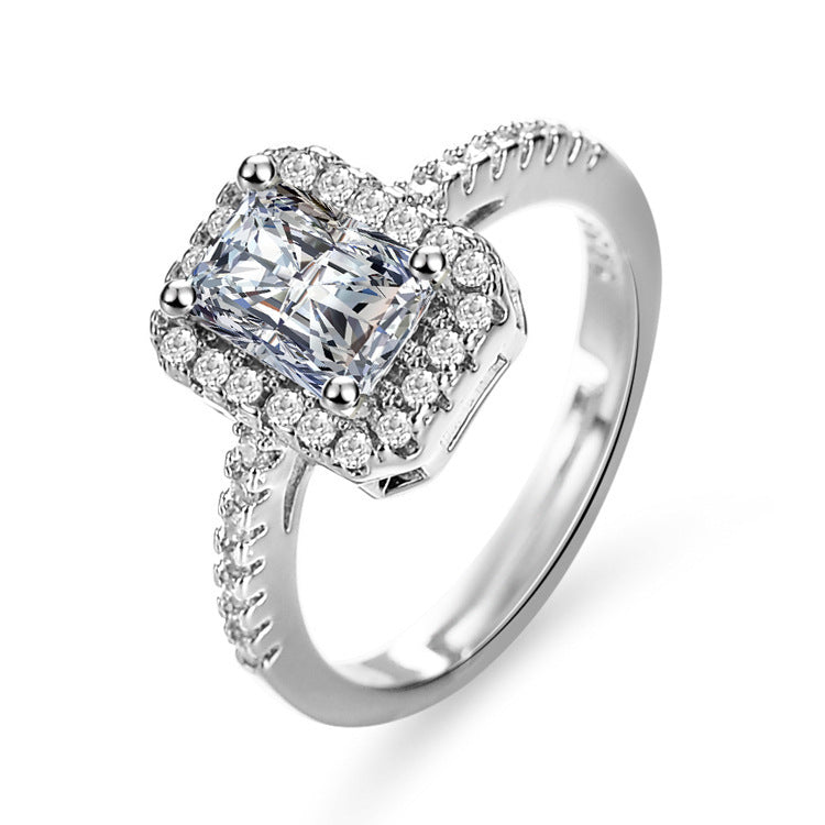 Simulated Moissanite Ring For Women Simple Geometry Design White Copper One Carat Adjustable Band Elegant Minimalist