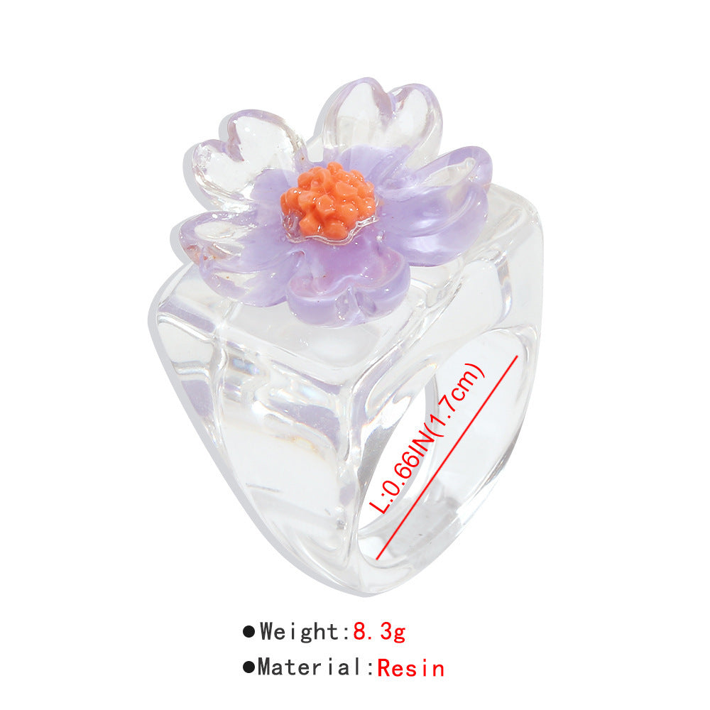 Resin Rings For Women Colorful Acrylic Geometric European Style Statement Jewelry Colorful Resin Ring Ornament