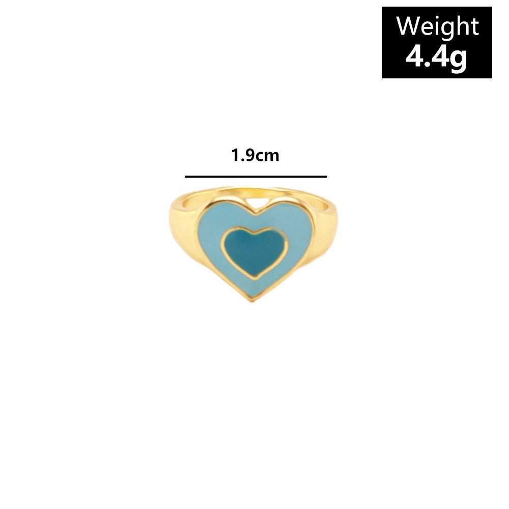 Womens Dual Tone Dripping Oil Love Heart Ring Alloy Fashion Jewelry Trendy Ring Romantic Gift For Her European