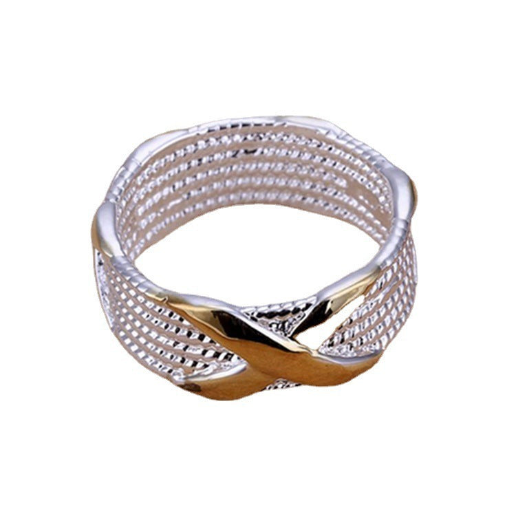 Two Tone X Ring Silver Plated Copper Jewelry For Women European Style Fashion Ring Statement Accessory For Everyday Wear