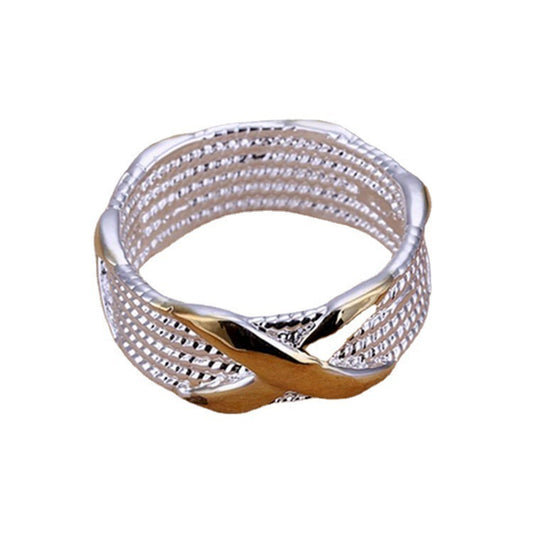 Two Tone X Ring Silver Plated Copper Jewelry For Women European Style Fashion Ring Statement Accessory For Everyday Wear