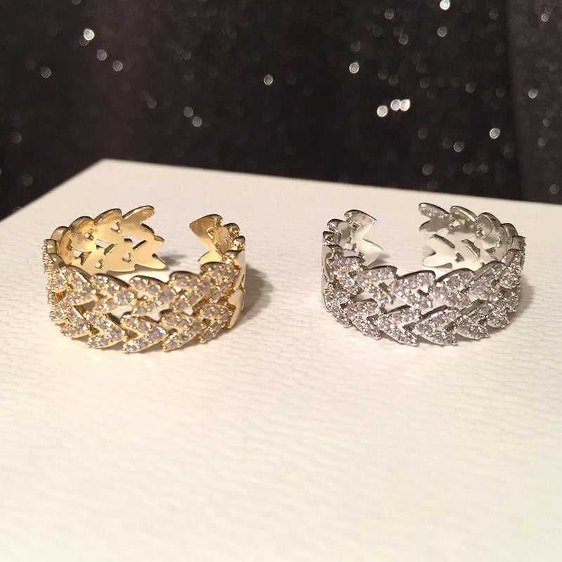 Womens Adjustable Opening Ring Copper With Inlaid Zircon Flower Shaped Design In Gold Or Silver Tone Ring Glam