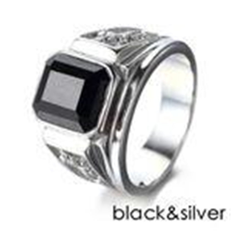Mens Alloy Ring With Inlaid Artificial Gems Vintage Geometric Design European American Fashion Band Trendy Ring