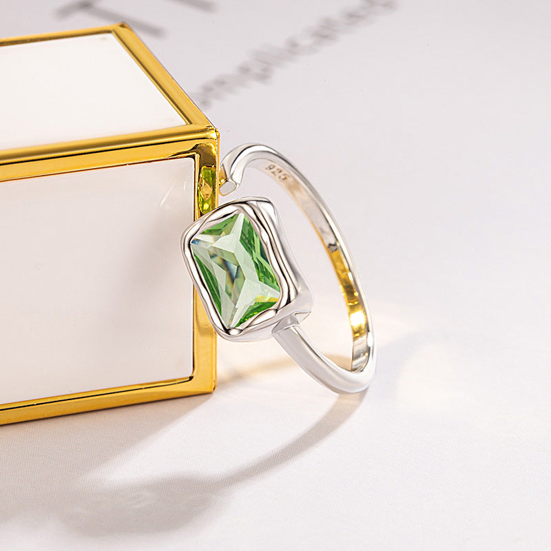 Ladies Emerald Zircon Square Ring With Adjustable Copper Band Geometric Jewelry For Women Everyday Style Shine