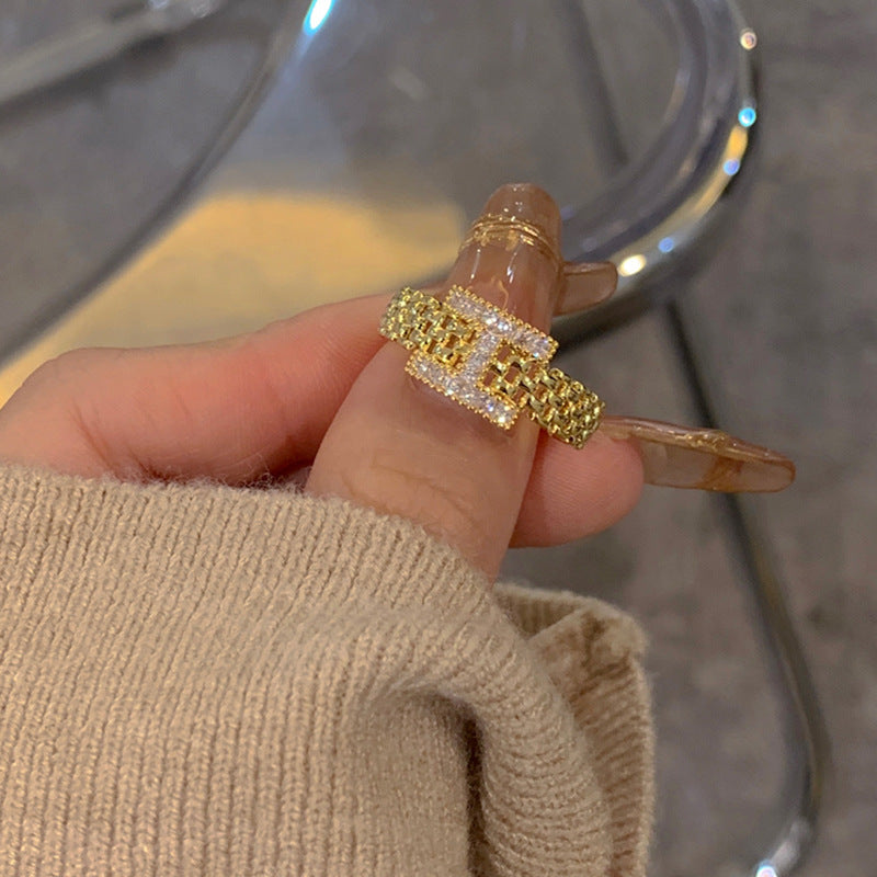 Double Layer Ring Geometric Copper Ring Opal Inlay Gold Plating Exquisite Design Fashion Jewelry Chic Ring Now