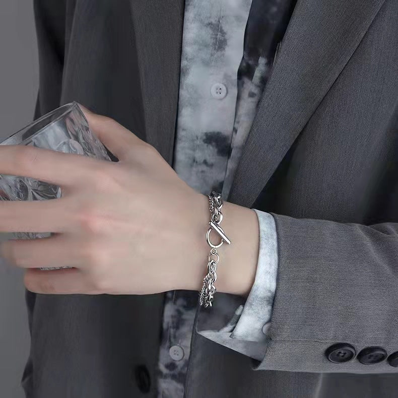 Geometric Double Layer Alloy Bracelet For Men And Women Retro Design Fashion Jewelry Accessories Everyday Wear