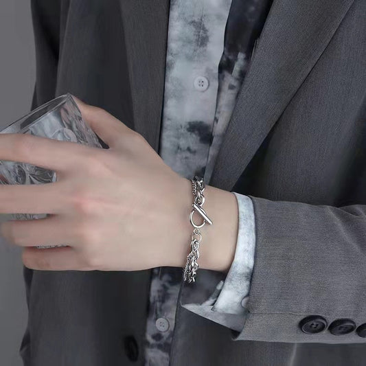 Geometric Double Layer Alloy Bracelet For Men And Women Retro Design Fashion Jewelry Accessories Everyday Wear