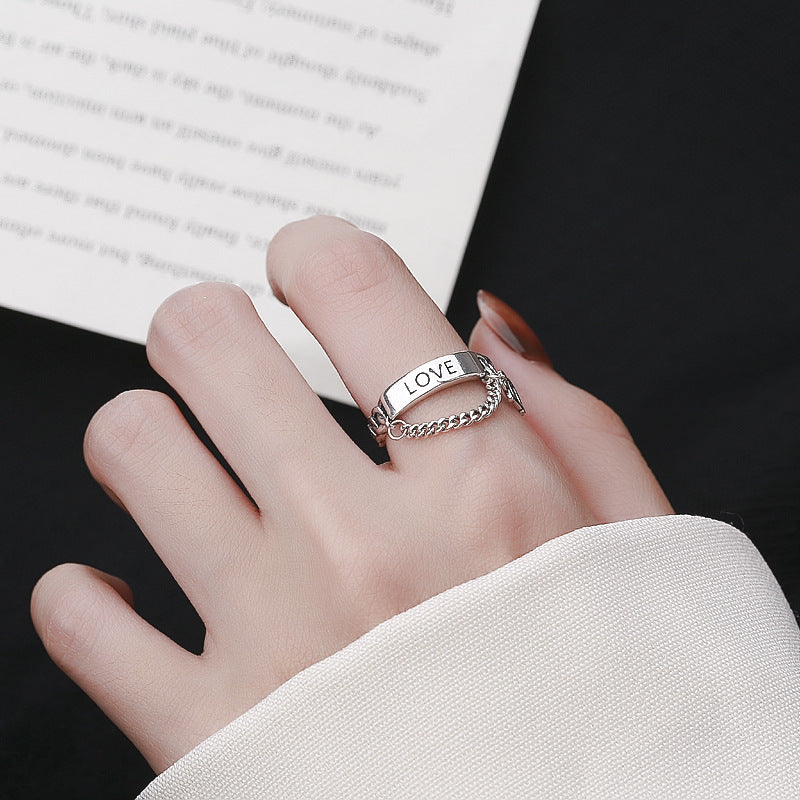 Letter B Tassel Ring 925 Sterling Silver Retro Geometry Korean Stylish Unisex Jewelry For Women Chic Accessory