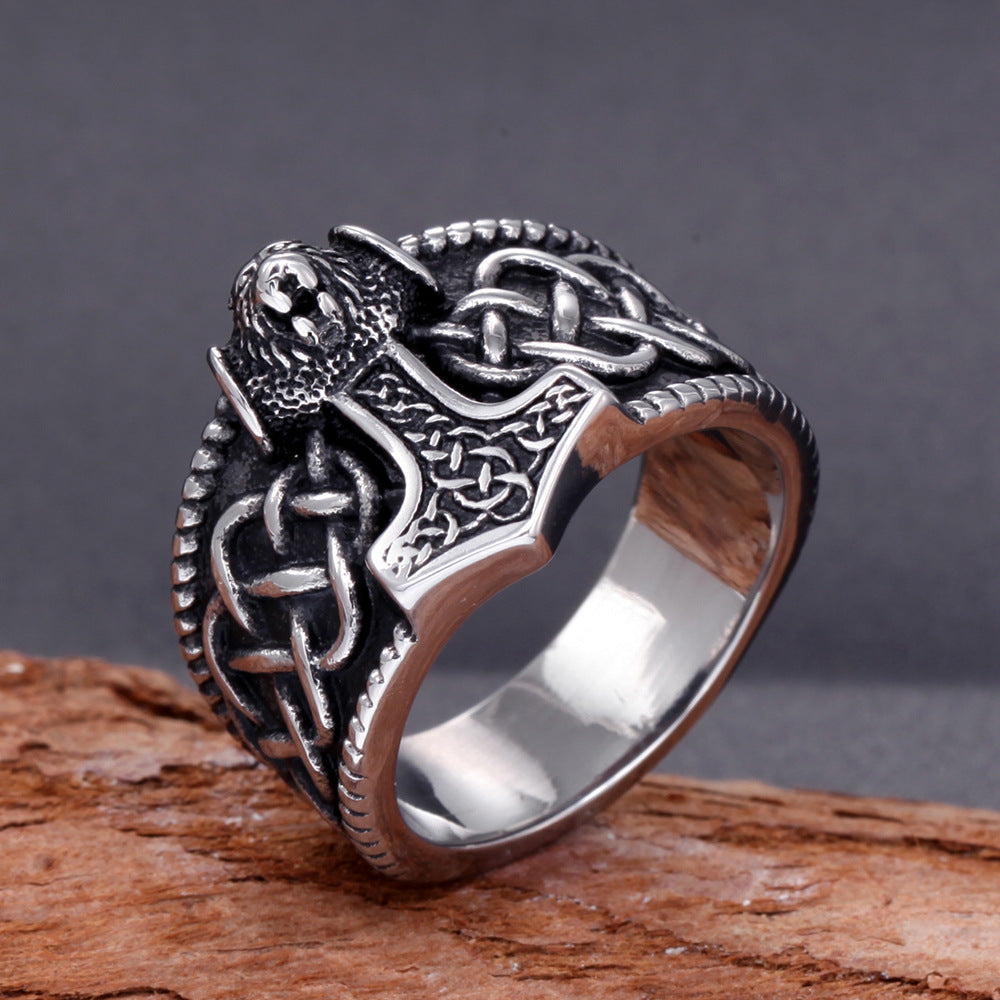 Stainless Steel Thors Hammer Ring Handmade Geometric Norse Viking Jewelry For Men And Women Nordic Style Rings