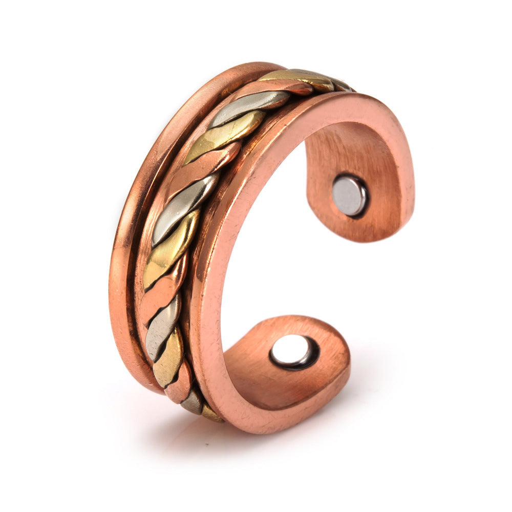 Magnetic Red Copper Adjustable Retro Ring Bracelet Set For Women Elegant Fashion Jewelry Durable Accessory Gift