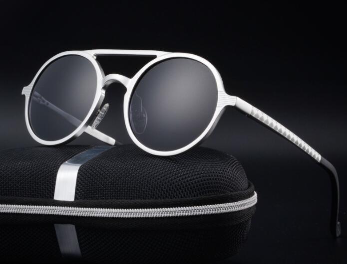 Mens Retro Round Sunglasses Aluminum Magnesium Frame Polarized Lenses UV400 Protection Vintage Driving Eyewear