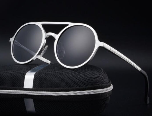 Mens Retro Round Sunglasses Aluminum Magnesium Frame Polarized Lenses UV400 Protection Vintage Driving Eyewear