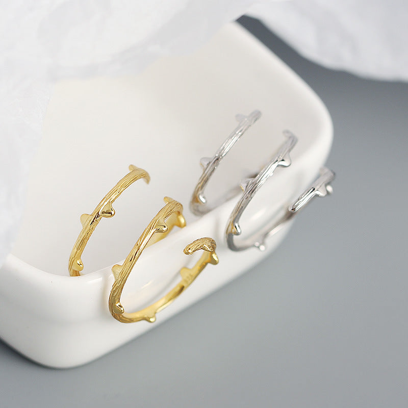 Womens 925 Sterling Silver Ring Rattan Texture Adjustable Open Band Birthday Gift White Gold Yellow Gold White