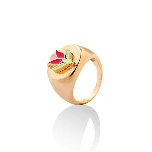 Coin Ring Street Enamel Glaze Womens Ring Gold Tone Alloy Jewelry Size 7 European American Style 18K For Women