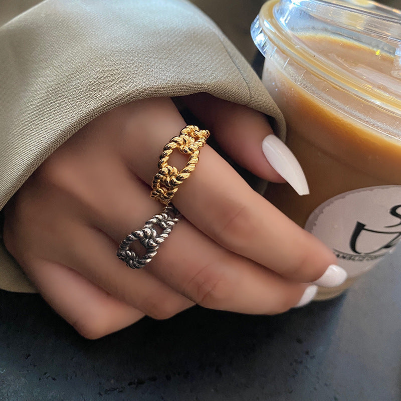 Womens Adjustable Ring Gold Hollow Silver Plated Geometric Ring Elegant Design Fashion Jewelry European American Style