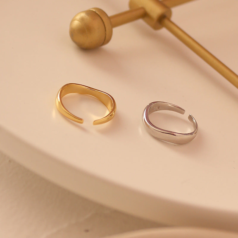 Womens 925 Sterling Silver Ring Korean Wavy Adjustable Open Band Electroplated Jewelry Festival Accessory For Women