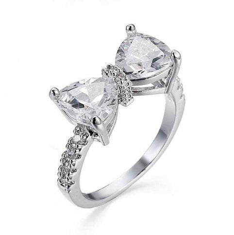 Womens Bow Ring Gemstone Inlaid Copper Plated Fashion Jewelry Elegant Dainty Accessory Sizes 6 7 8 9 10 Gifted