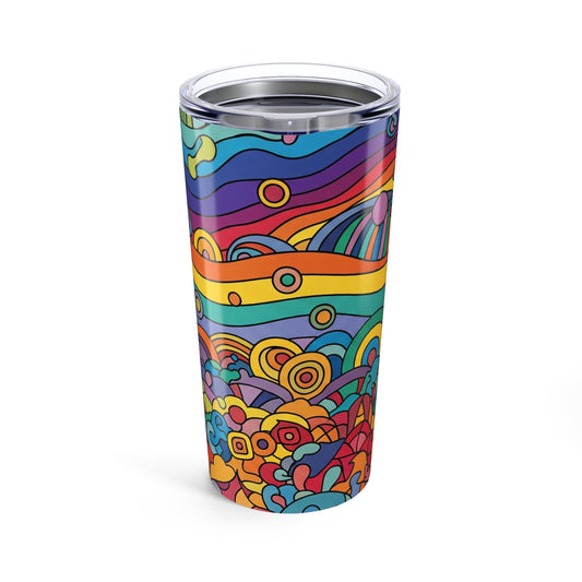 20 Oz Stainless Steel Tumbler Double Wall Vacuum Insulation Spill Resistant Printed Design For Hot And Cold Drinks