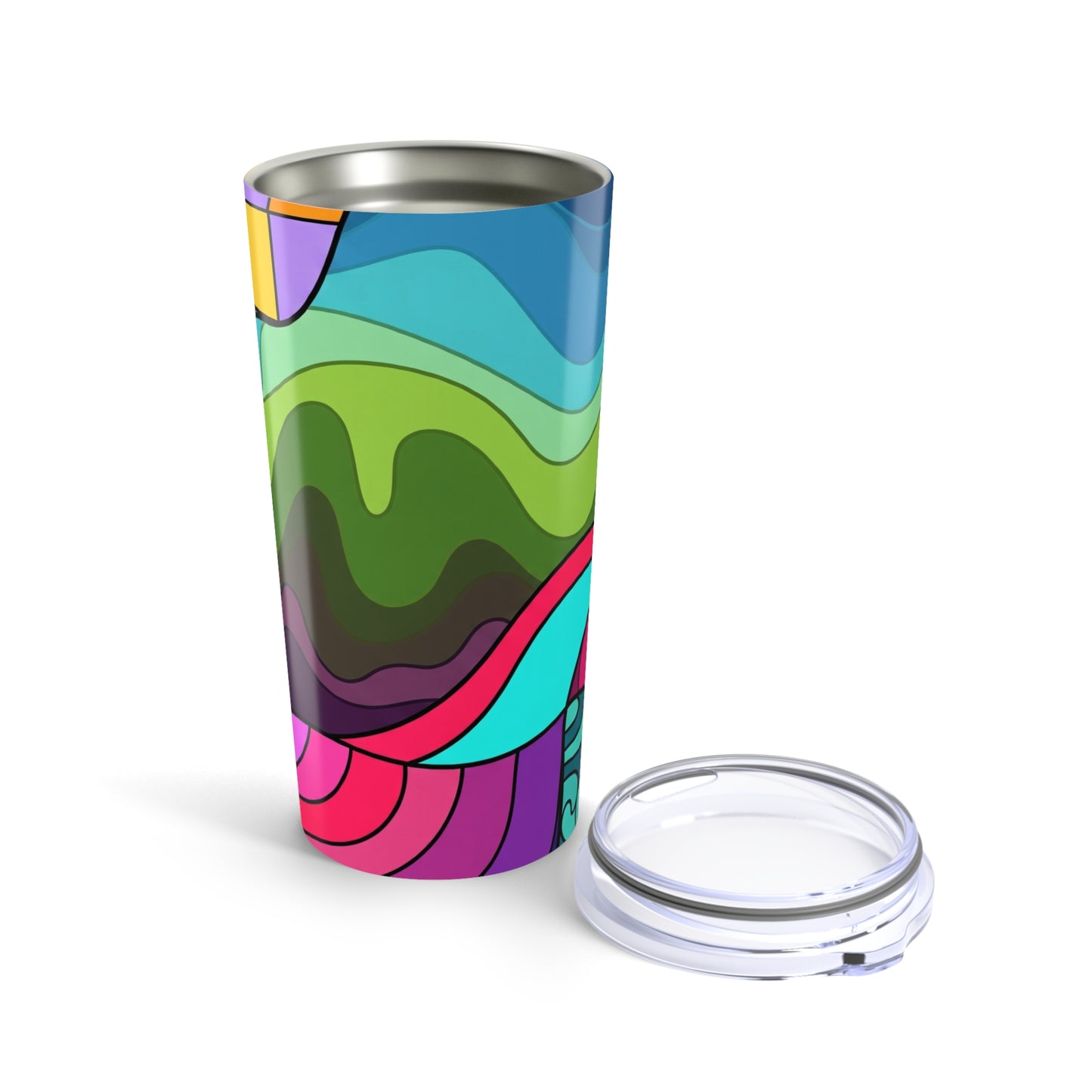 20 Ounce Stainless Steel Tumbler With Double Wall Insulation Spill Resistant And Printed Design For Travel On The