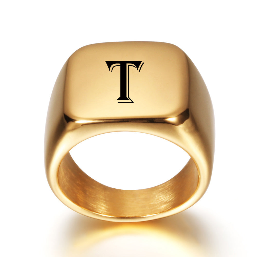 Unisex Signet Ring Stainless Steel Gold Tone Plain Band