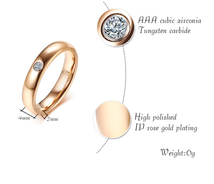Tungsten Carbide Couple Rings Rose Gold Tone With CZ Stone Inlay For Engagement Wedding Anniversary Or Special