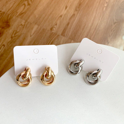 Geometric Stud Earrings Alloy Electroplated For Women Korean Fashion Gold Or Silver Jewelry Gift For Everyday Wear