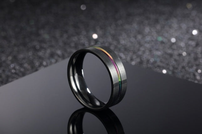 Mens Rainbow Titanium Steel Rings Brushed Finish Durable Fashion Jewelry Bands For Everyday Wear Sizes 6 To 12