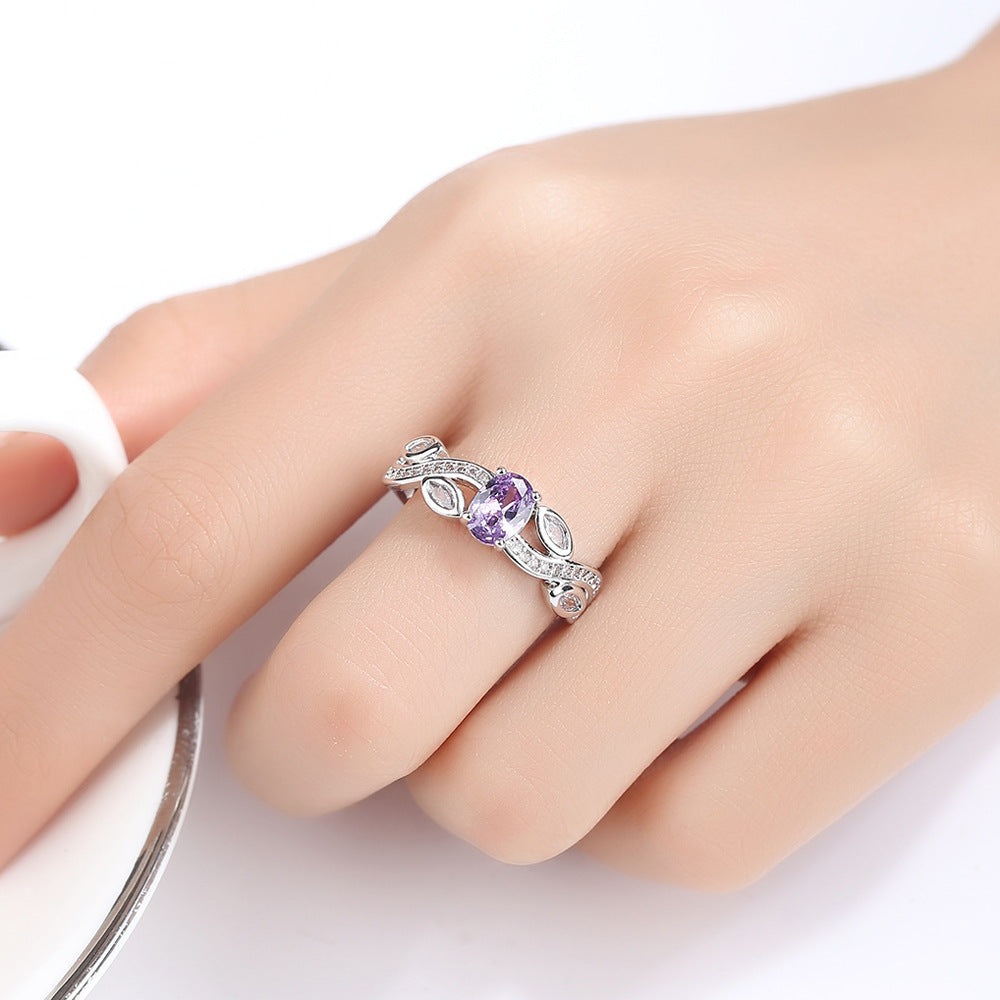 Women Purple Zircon Leaf Design Bracelet Copper Electroplated Oval Fashion Jewelry Elegant Gift For Her Trendy