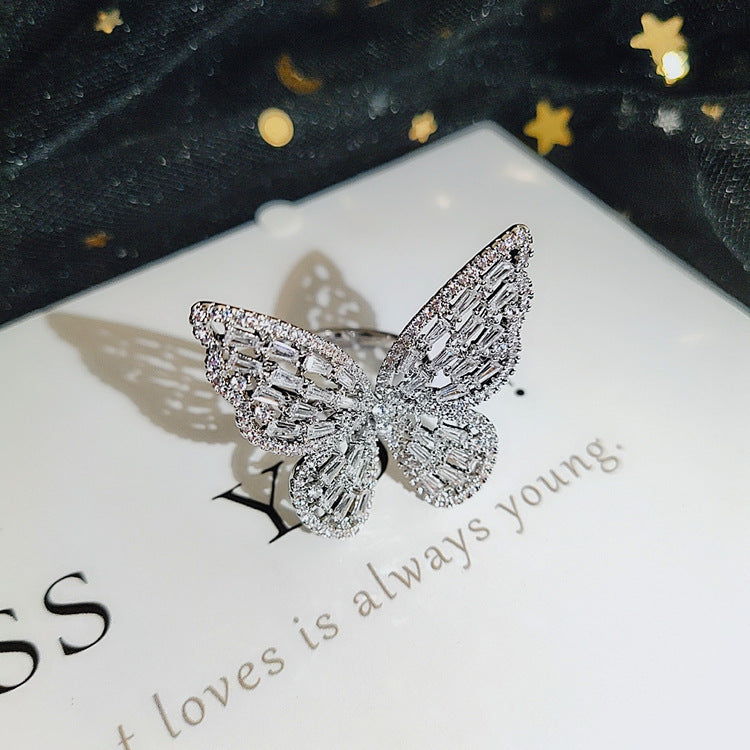 Micro-set zircon butterfly ring