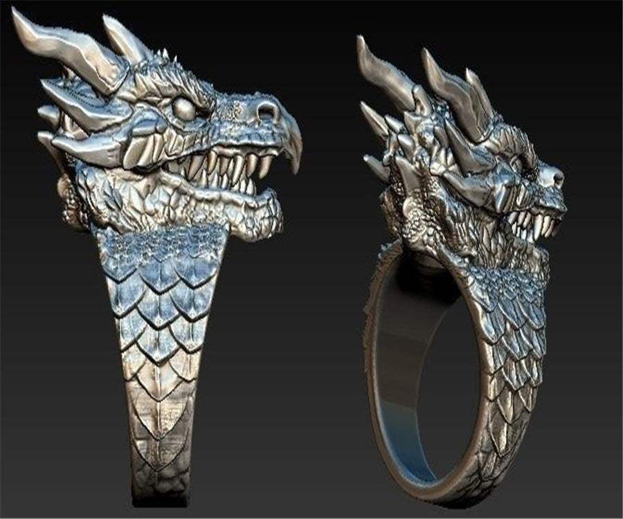 Mens Dragon Head Ring Silver Tone Alloy Zodiac Jewelry for Men Statement Durable Design for Daily Wear Gift for Men