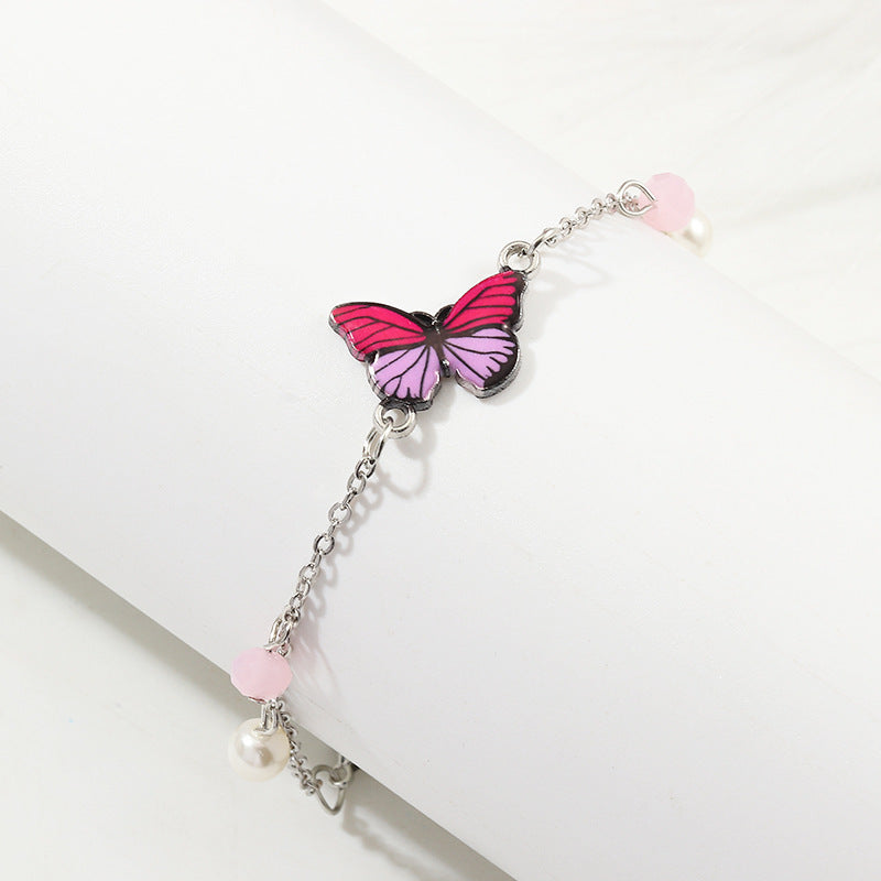 Butterfly Alloy Bracelet Bangle With Elegant Oil Drop Pendant Butterfly Charm Jewelry Gift For Women And Girls