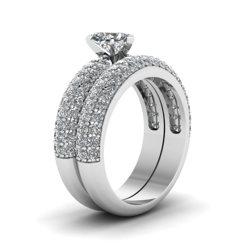 Womens Double Row Diamond Ring Geometric Alloy Band Dazzling High Quality Festival Gift Jewelry Fashion Trendy