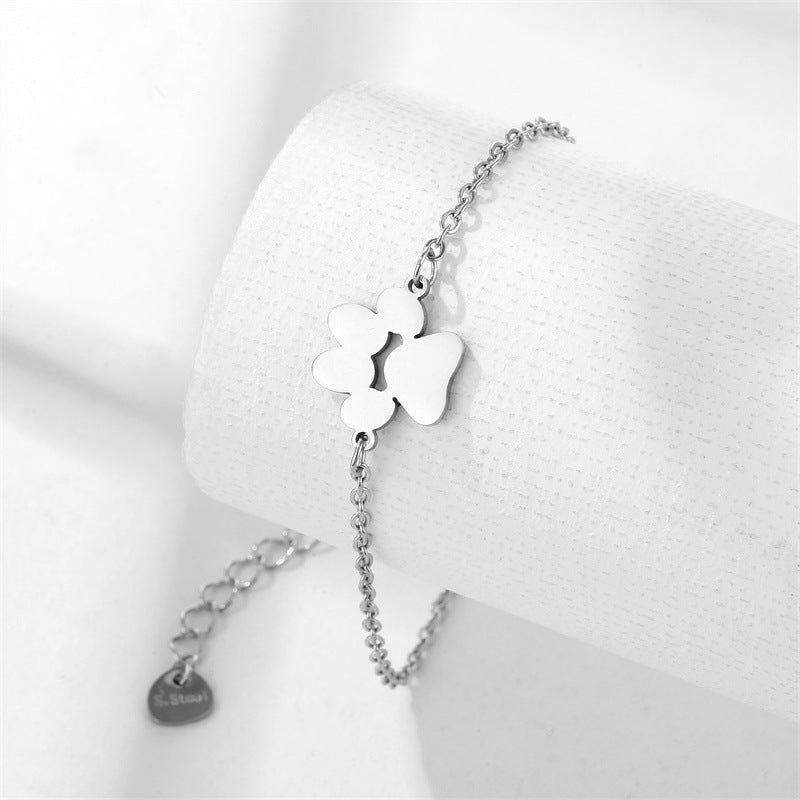 Womens Titanium Steel Bracelet Polished Geometric Dogs Paw Design Jewelry Gift For Animal Lovers Gift For Pets