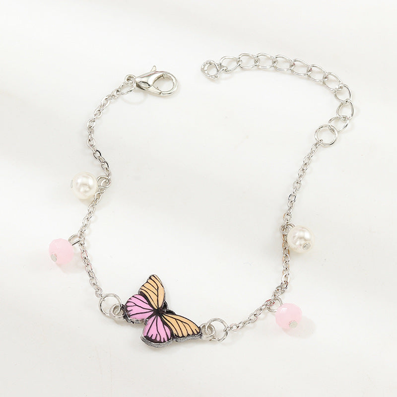 Butterfly Alloy Bracelet Bangle With Elegant Oil Drop Pendant Butterfly Charm Jewelry Gift For Women And Girls