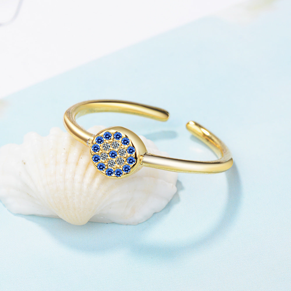 Turkish Evil Eye Ring Retro Circle Blue Eye Jewelry Copper Plated Platinum And Gold Adjustable Opening Band For Women