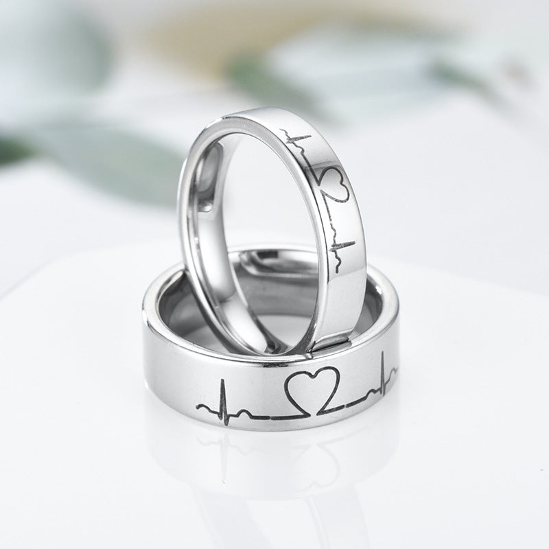 Stainless Steel Couple Rings Heart Promise His Hers 6mm 4mm