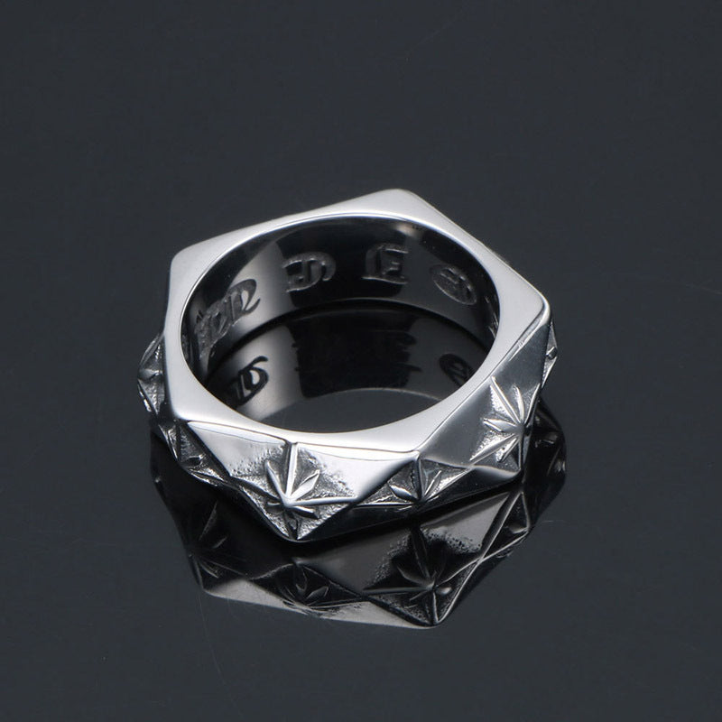 Titanium Steel Ring With Polygon Design Vintage Flower Statement Ring Fashion Jewelry Not Inlay 3D Ring Packed