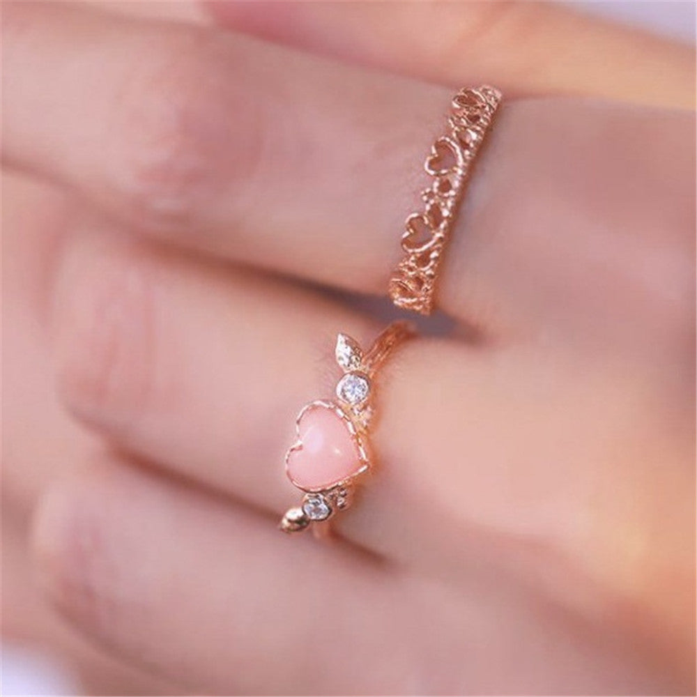 Heart Shaped Wings Ring Zircon Inlay Rose Gold Silver Base Metal Unisex Design Gift for Women Heart Jewel Chic