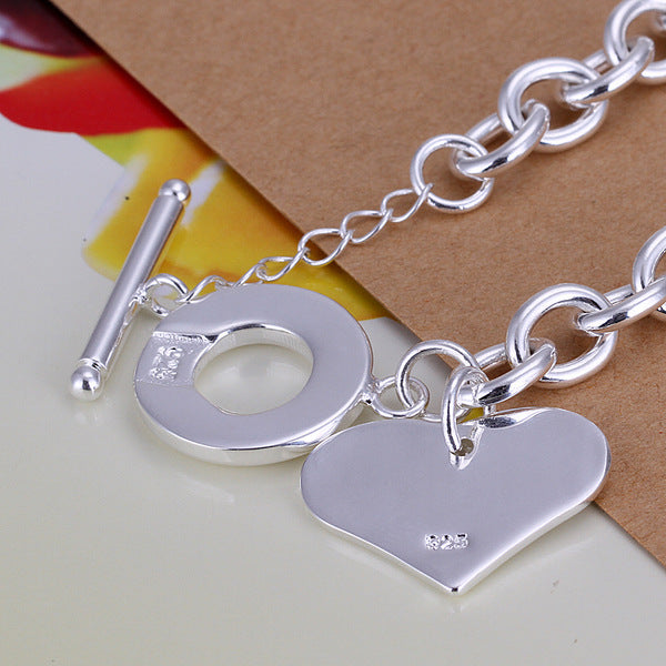 Silver Plated Copper Heart Bracelet For Women Korean Style Jewelry Electroplated Finish Elegant Everyday Accessory Gift