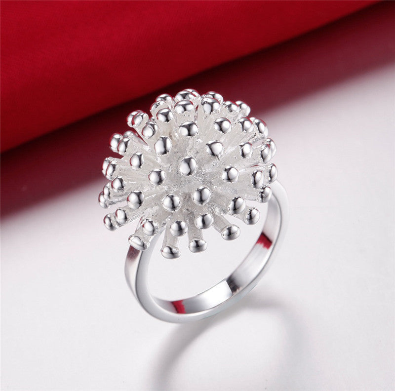 Womens Fireworks Shape Ring 925 Silver Plated Copper Eco Friendly Material Unique Design Fashion Jewelry Ring Gift