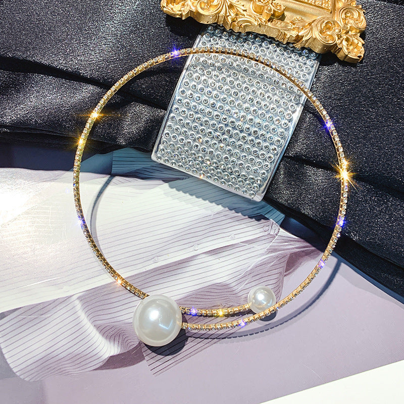 Womens Titanium Steel Bracelet Fashion Geometric Pearl Diamond Inlay Anniversary Gift For Birthday Wedding Gift