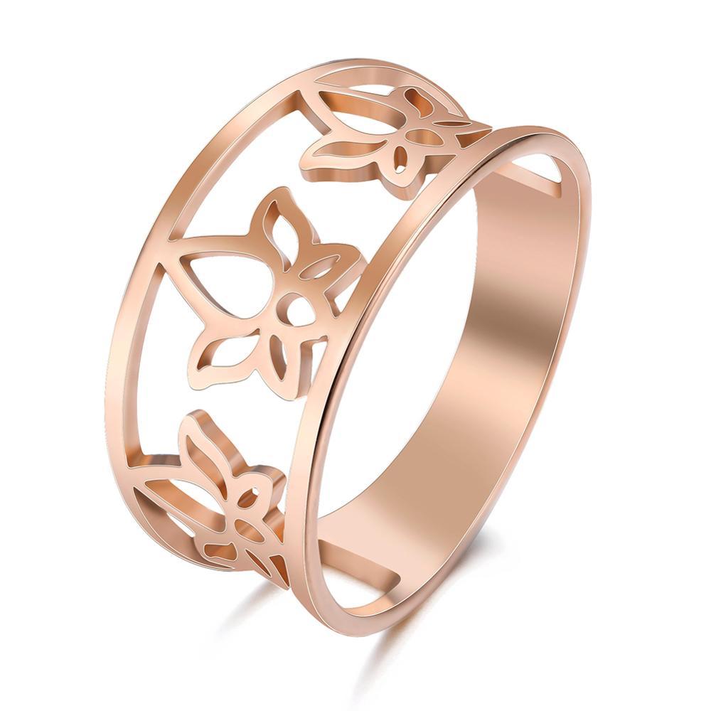 Couple Ring Stainless Steel Lotus Ring Rust Resistant Non Allergic Birthday Gift Rose Gold Steel Color Ring US