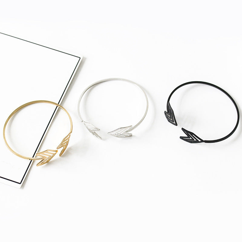 Womens Metal Bracelet Adjustable Opening Openwork Arrow Design With Geometric Elements Modern Bangle For Girls
