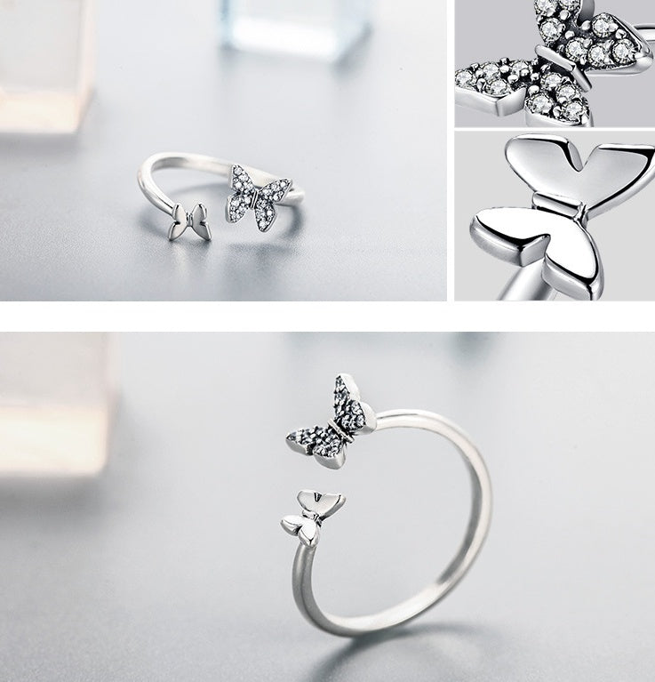 Butterfly Ring For Women Adjustable 925 Silver With White Gems Delicate Elegant Design Beautiful Gift Idea For Her